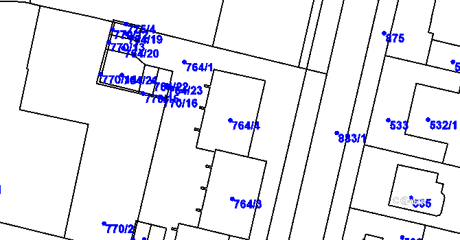 Parcela st. 764/4 v KÚ Lobzy, Katastrální mapa
