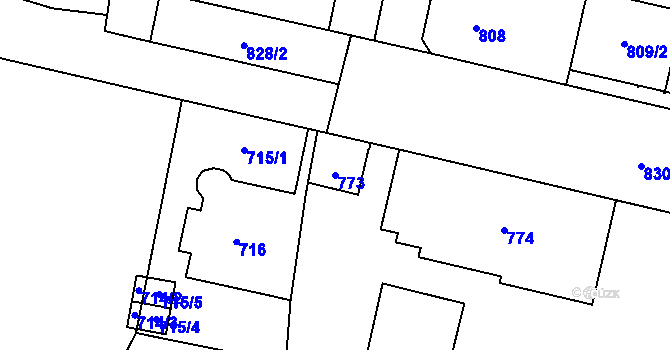 Parcela st. 773 v KÚ Lobzy, Katastrální mapa