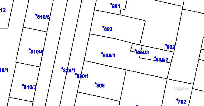 Parcela st. 804/1 v KÚ Lobzy, Katastrální mapa