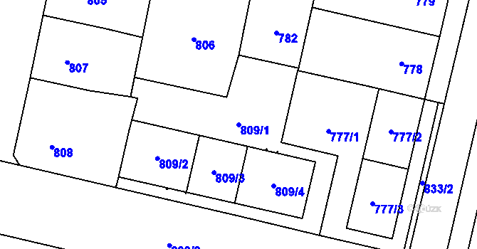 Parcela st. 809/1 v KÚ Lobzy, Katastrální mapa