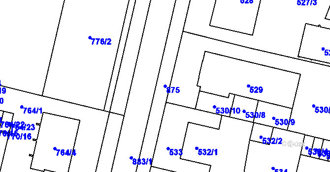 Parcela st. 875 v KÚ Lobzy, Katastrální mapa