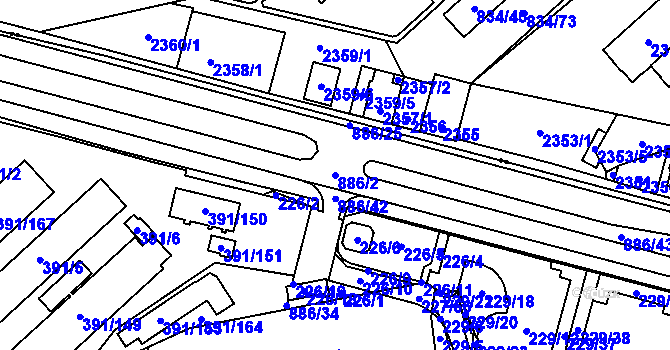 Parcela st. 886/2 v KÚ Lobzy, Katastrální mapa