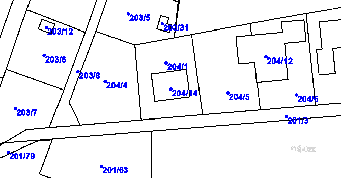 Parcela st. 204/14 v KÚ Lobzy, Katastrální mapa