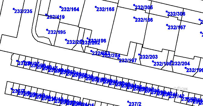 Parcela st. 232/284 v KÚ Lobzy, Katastrální mapa