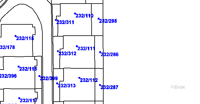 Parcela st. 232/286 v KÚ Lobzy, Katastrální mapa