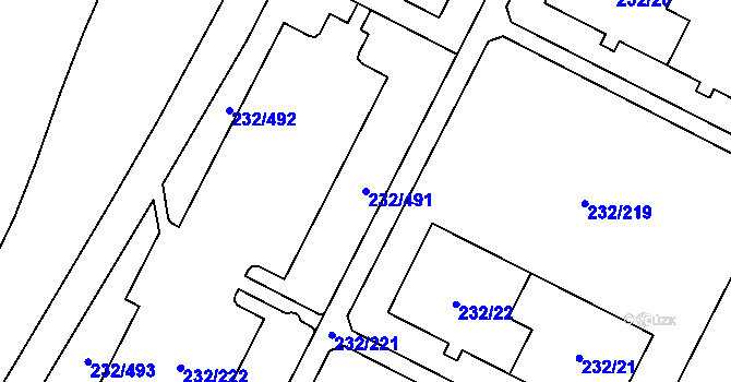 Parcela st. 232/491 v KÚ Lobzy, Katastrální mapa