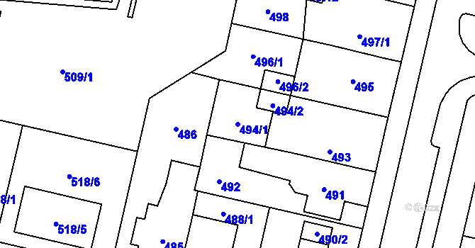 Parcela st. 494/1 v KÚ Lobzy, Katastrální mapa