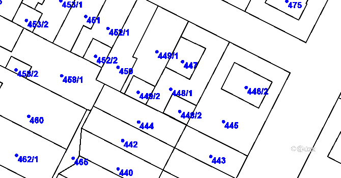 Parcela st. 448/1 v KÚ Lobzy, Katastrální mapa