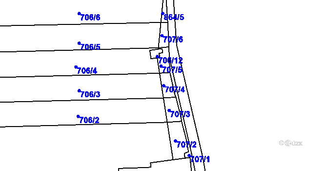 Parcela st. 707/4 v KÚ Lobzy, Katastrální mapa