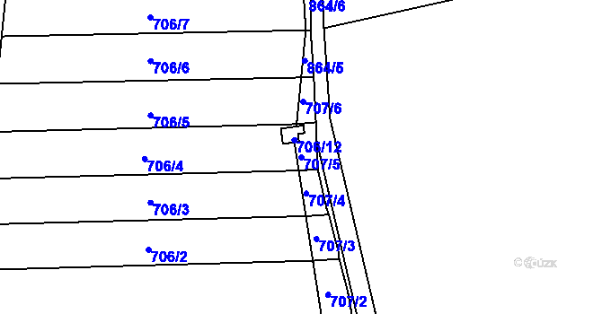Parcela st. 707/5 v KÚ Lobzy, Katastrální mapa