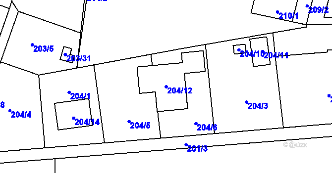 Parcela st. 204/12 v KÚ Lobzy, Katastrální mapa