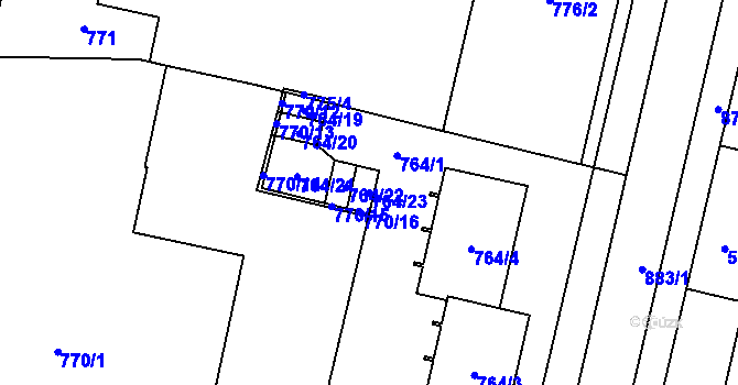 Parcela st. 764/23 v KÚ Lobzy, Katastrální mapa