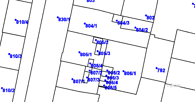 Parcela st. 805/3 v KÚ Lobzy, Katastrální mapa