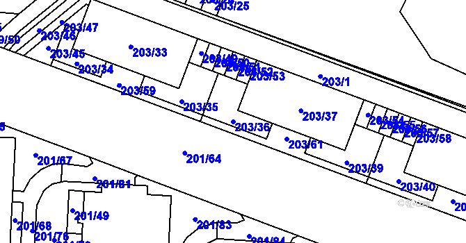 Parcela st. 203/36 v KÚ Lobzy, Katastrální mapa