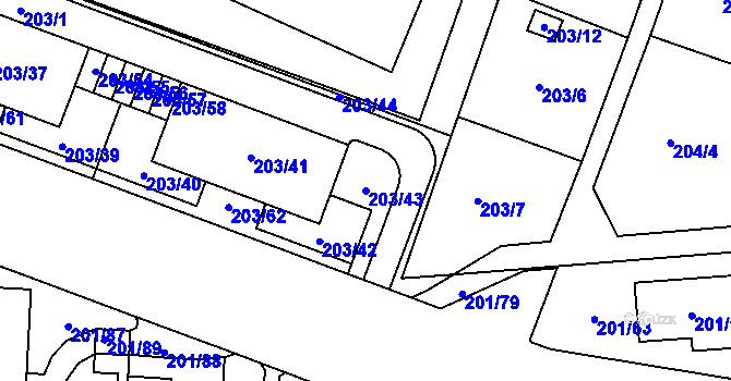Parcela st. 203/43 v KÚ Lobzy, Katastrální mapa