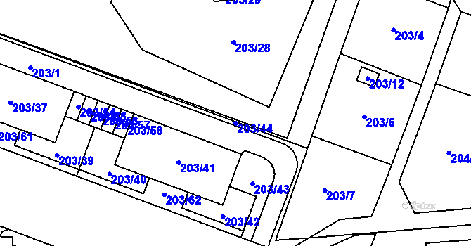 Parcela st. 203/44 v KÚ Lobzy, Katastrální mapa