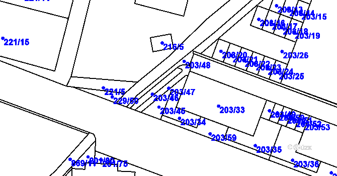 Parcela st. 203/47 v KÚ Lobzy, Katastrální mapa