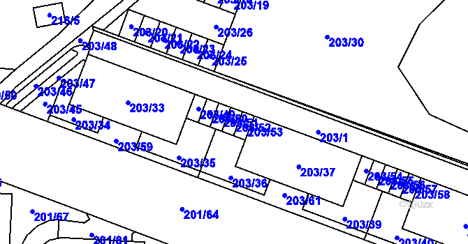 Parcela st. 203/52 v KÚ Lobzy, Katastrální mapa