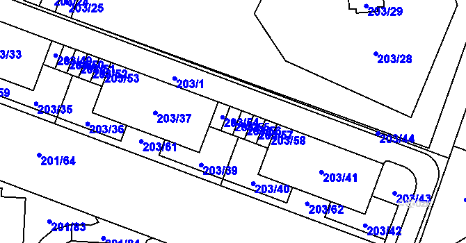 Parcela st. 203/55 v KÚ Lobzy, Katastrální mapa