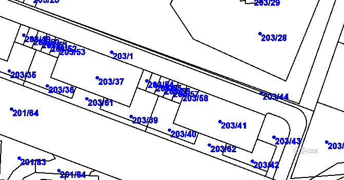 Parcela st. 203/57 v KÚ Lobzy, Katastrální mapa