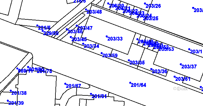 Parcela st. 203/59 v KÚ Lobzy, Katastrální mapa