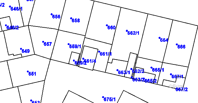 Parcela st. 661/1 v KÚ Lobzy, Katastrální mapa