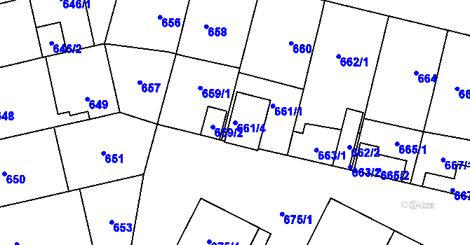 Parcela st. 661/4 v KÚ Lobzy, Katastrální mapa