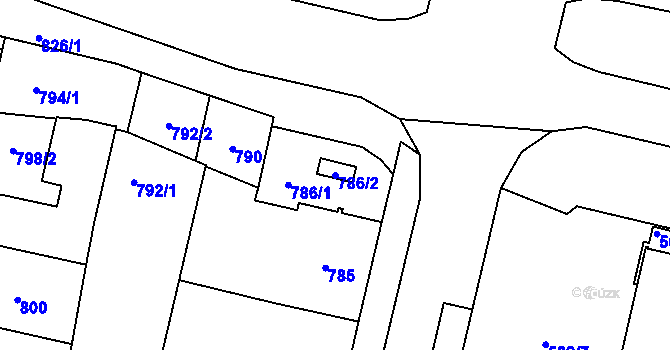 Parcela st. 786/2 v KÚ Lobzy, Katastrální mapa