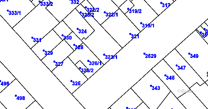 Parcela st. 323/1 v KÚ Doubravka, Katastrální mapa