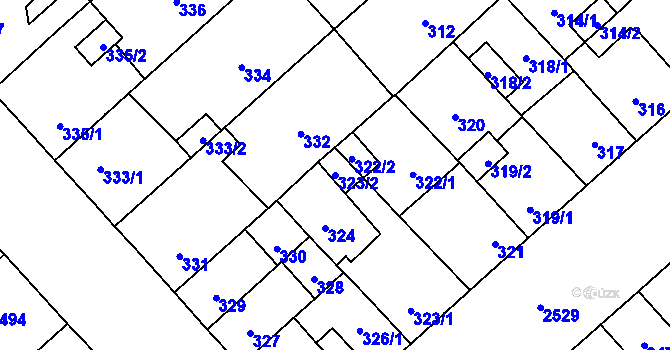 Parcela st. 323/2 v KÚ Doubravka, Katastrální mapa