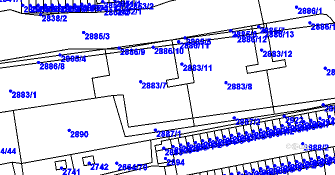 Parcela st. 2883/1 v KÚ Doubravka, Katastrální mapa