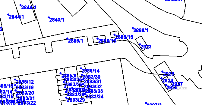 Parcela st. 2886/1 v KÚ Doubravka, Katastrální mapa