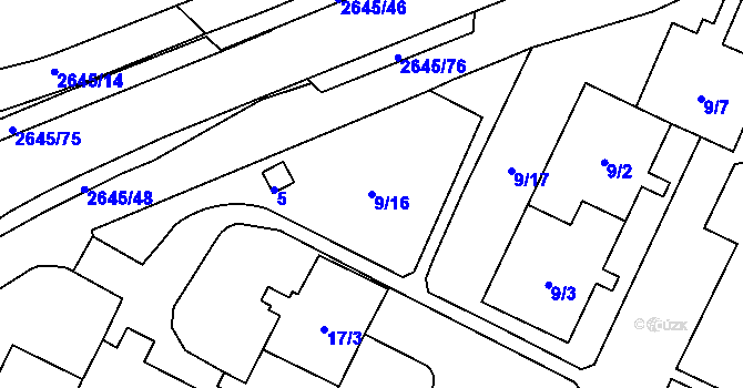 Parcela st. 9/16 v KÚ Doubravka, Katastrální mapa