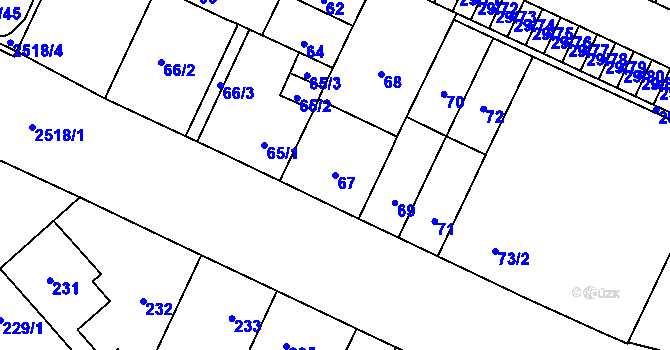Parcela st. 67 v KÚ Doubravka, Katastrální mapa