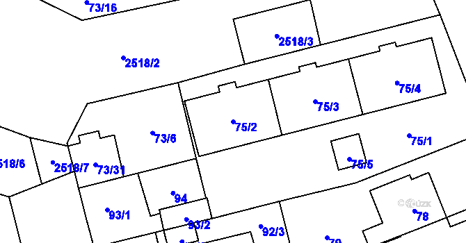 Parcela st. 75/2 v KÚ Doubravka, Katastrální mapa