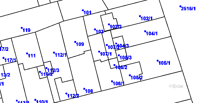 Parcela st. 107/1 v KÚ Doubravka, Katastrální mapa