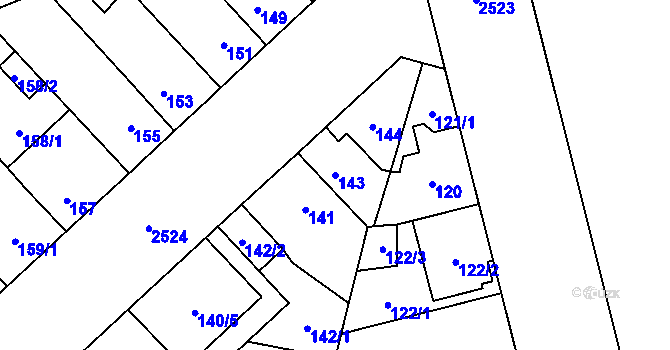 Parcela st. 143 v KÚ Doubravka, Katastrální mapa