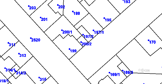 Parcela st. 200/2 v KÚ Doubravka, Katastrální mapa