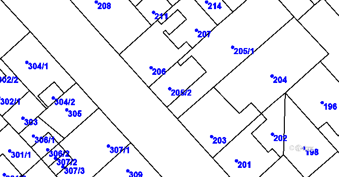 Parcela st. 205/2 v KÚ Doubravka, Katastrální mapa