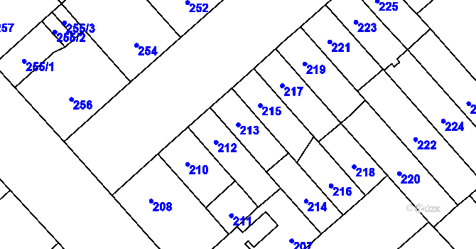 Parcela st. 213 v KÚ Doubravka, Katastrální mapa