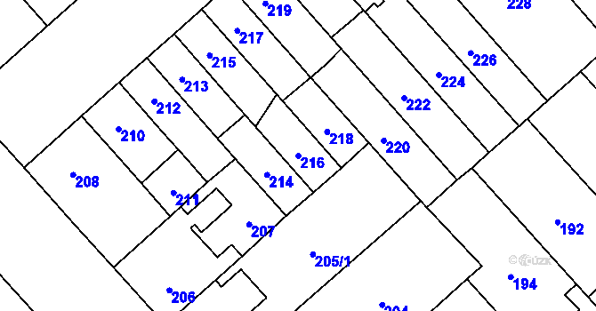Parcela st. 216 v KÚ Doubravka, Katastrální mapa
