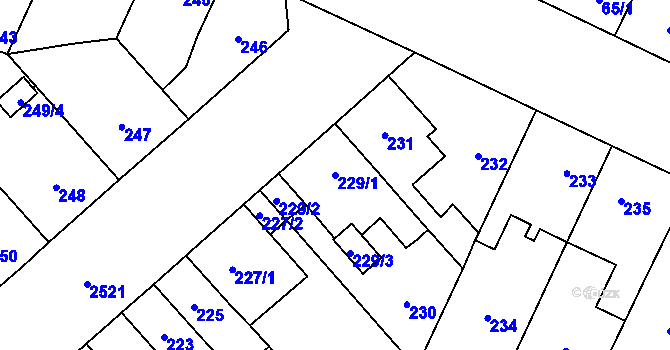 Parcela st. 229/1 v KÚ Doubravka, Katastrální mapa