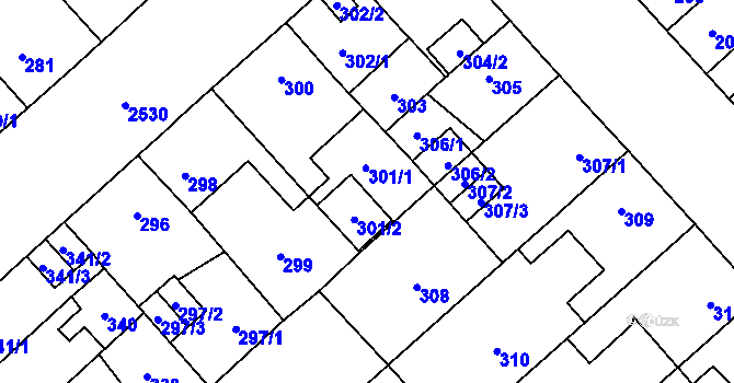 Parcela st. 301 v KÚ Doubravka, Katastrální mapa