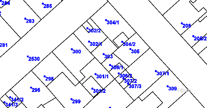 Parcela st. 303 v KÚ Doubravka, Katastrální mapa