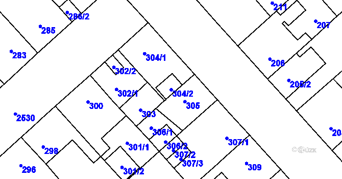 Parcela st. 304/2 v KÚ Doubravka, Katastrální mapa
