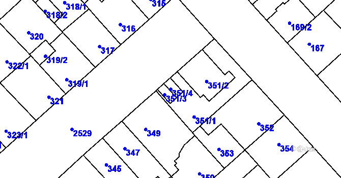 Parcela st. 351/4 v KÚ Doubravka, Katastrální mapa