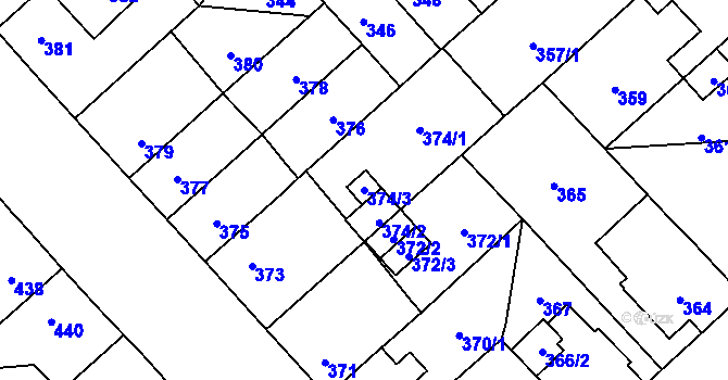 Parcela st. 374/3 v KÚ Doubravka, Katastrální mapa