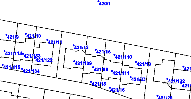 Parcela st. 421/15 v KÚ Doubravka, Katastrální mapa