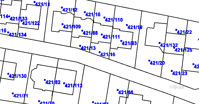 Parcela st. 421/16 v KÚ Doubravka, Katastrální mapa