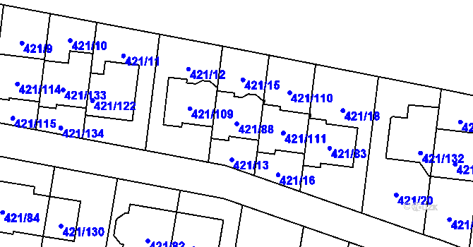 Parcela st. 421/88 v KÚ Doubravka, Katastrální mapa